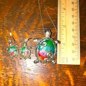 Turtle Necklace and Earrings Set Stainless Steel